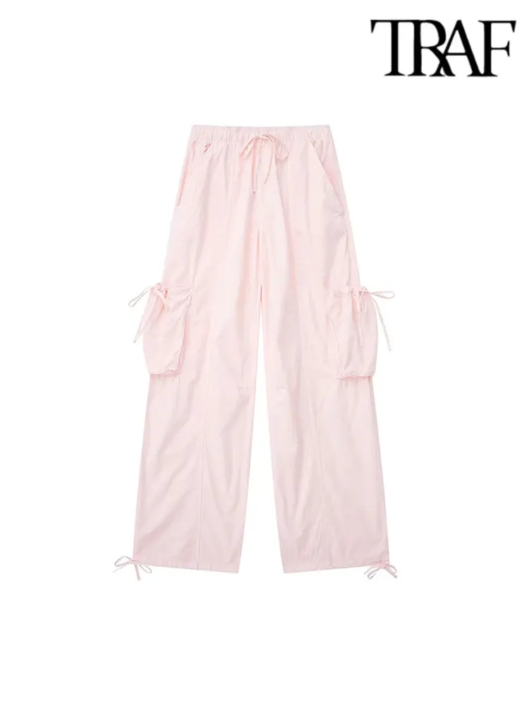 

Женские длинные брюки с карманами, на шнуровке, с высокой талией