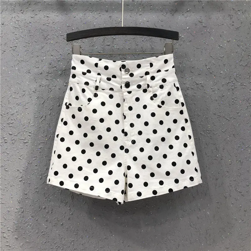2022 spring and summer fashion new denim shorts women's trend wave point wash cotton high-waisted thin wide-leg hot pants