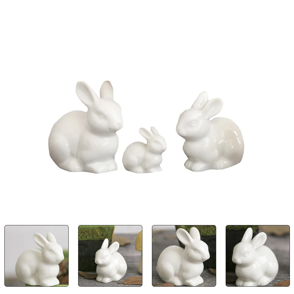

3pcs Adorable Mini Rabbit Miniature Ornament Garden Bunny Adornment Decor