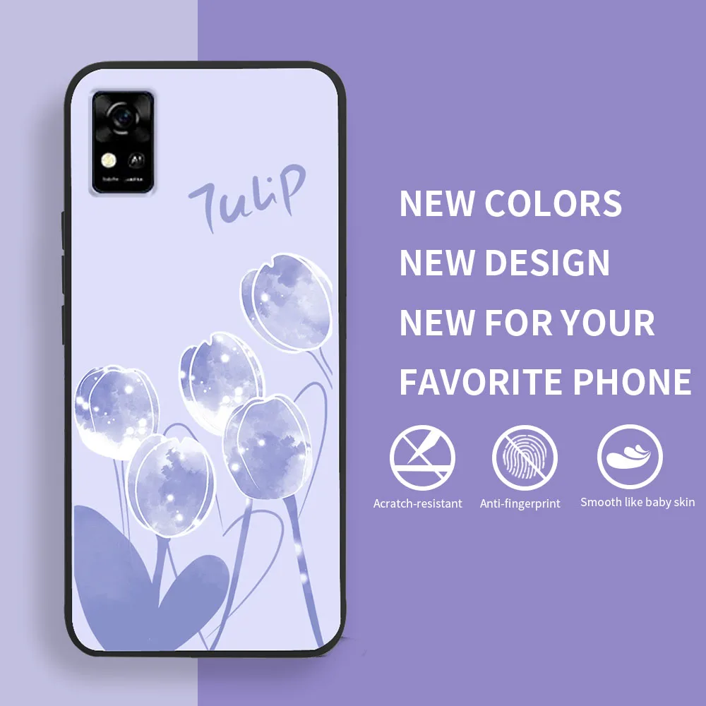 Чехол для ZTE Blade A31 A51 чехол A71 мягкий силиконовый с милыми цветами A 51 черный бампер