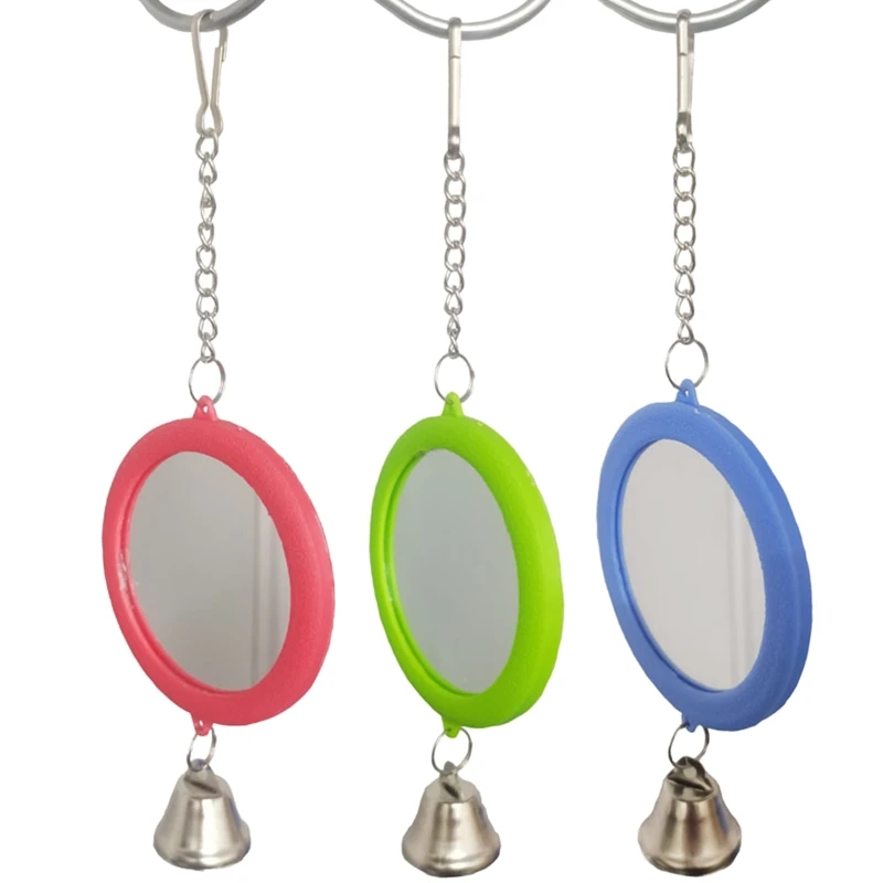 

Двусторонняя деталь для попугаев, канареек, симпатичная птичья клетка, аксессуары с колокольчиком, птицами, антисломанная зеркальная игруш...