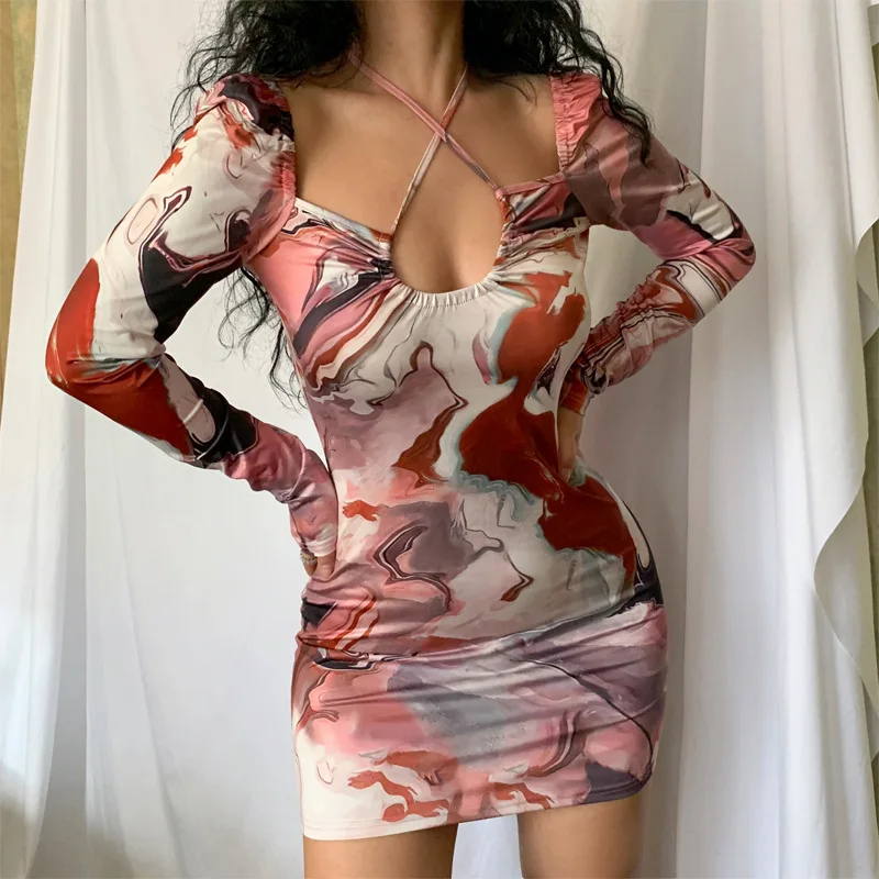 Женское летнее платье venvenli с длинным рукавом и квадратным вырезом сексуальное