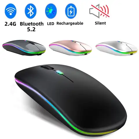Беспроводная мышь со светодиодной подсветкой, USB-зарядка, совместимая с Bluetooth, Бесшумная игровая мышь RGB для ipad, ноутбука, MacBook, Мышь для игр