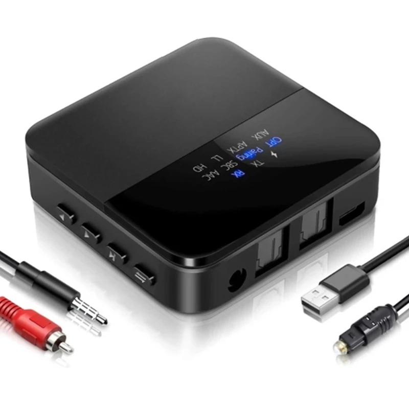 

Aptx HD Bluetooth 5.0 Transmitter, Audio Adapter For 2 Headphones, With Display, Low Latency, Supports Fibre Optic Cable