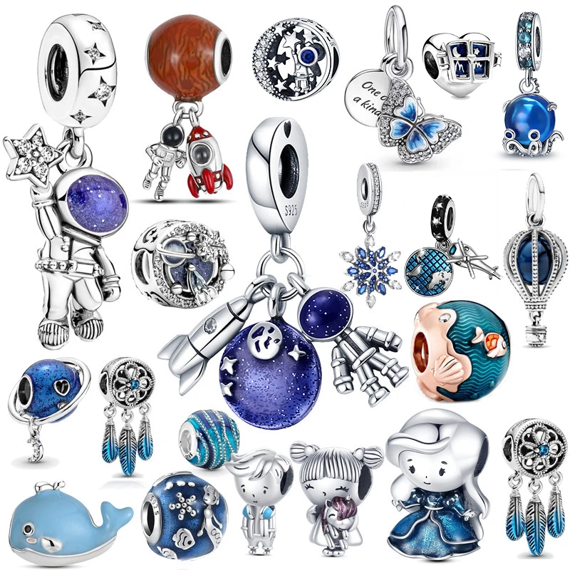 

2022 New 925 Sterling Silver Blue astronaut planet Ocean Dolphin Charm Bead Fit Original Pandora Bracelet Women Jewelry DIY Gift