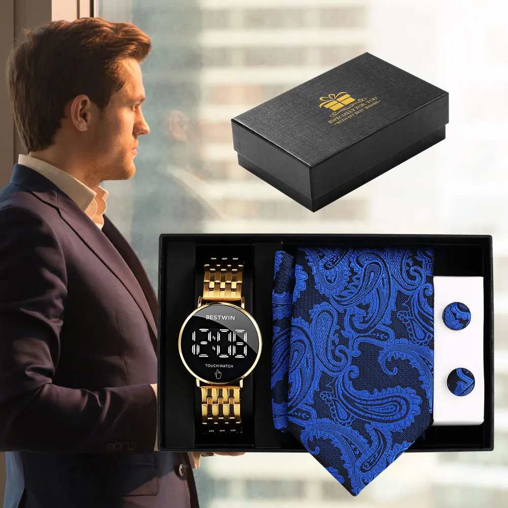 

Часы наручные мужские с сенсорным экраном, роскошные деловые водонепроницаемые цифровые электронные с синим галстуком-бабочкой