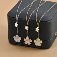 wensty fashion luxurious plating 18k gold mpsaic zircon flower gold rose gold silver color necklace pendant accessories for girl