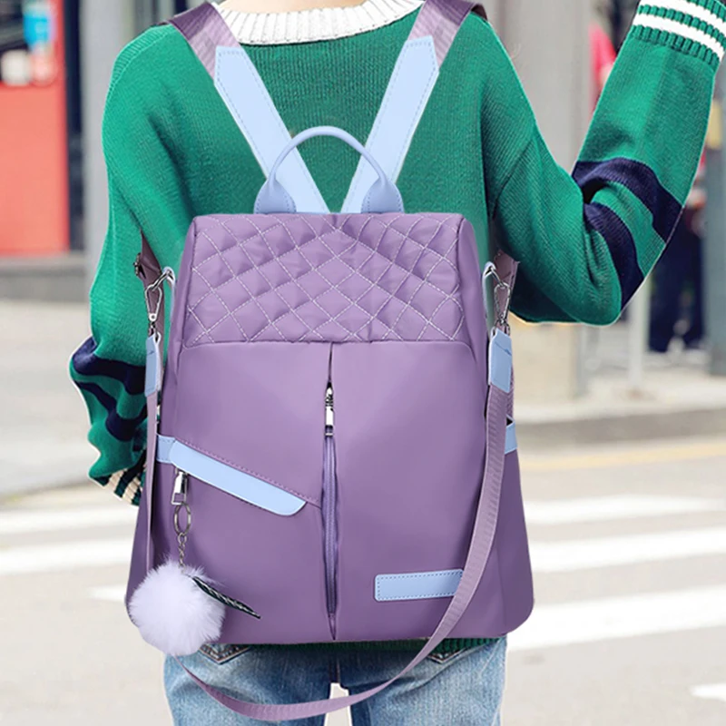 Waterproof Casual Women Backpack Purse Anti-theft Rucksack Mochila Hairball Lightweight School Shoulder Bag For Teenagers Girls