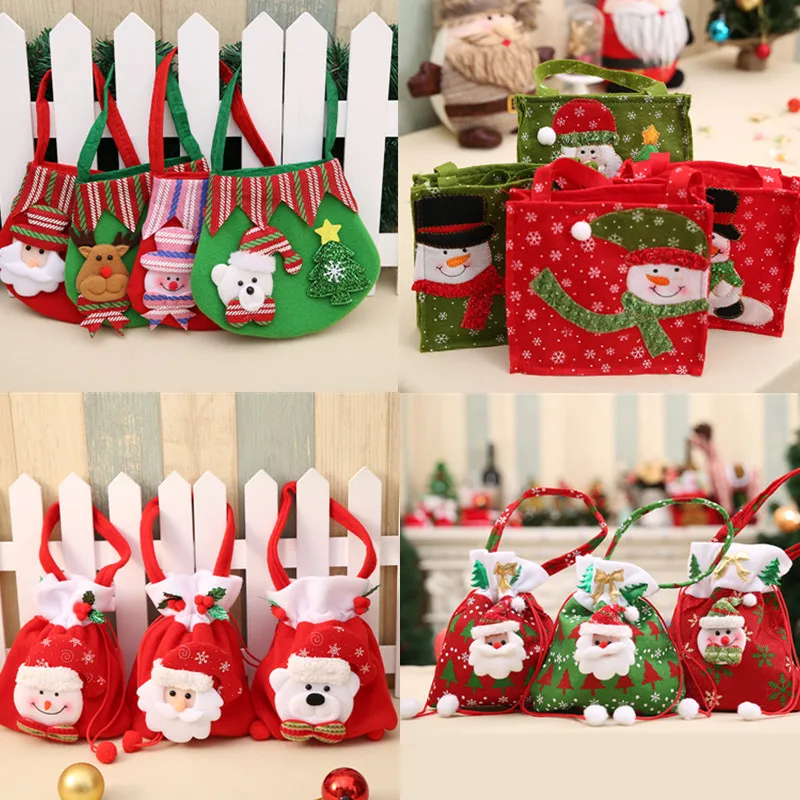 

Red Colorful Christmas Tree Santa Claus Snowman Pattern Candy Bag Handbag Home Party Decoration Gift Bag Christmas Supplies