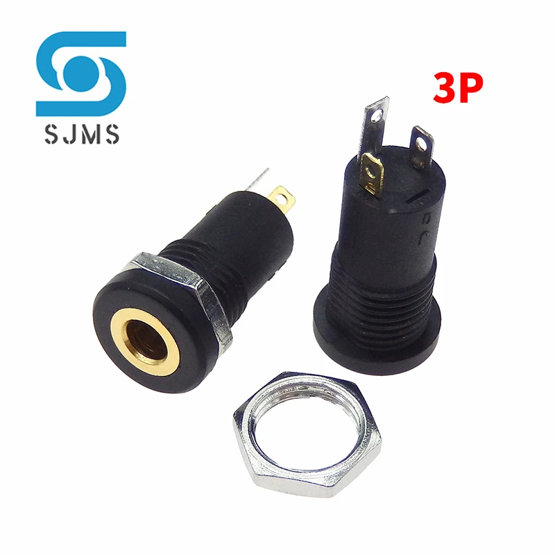 

5PCS PJ392A 3.5MM Audio Jack Socket 3 PoleBlack Stereo Solder Panel Mount Gold With Nuts PJ-392A Headphone Female Socket