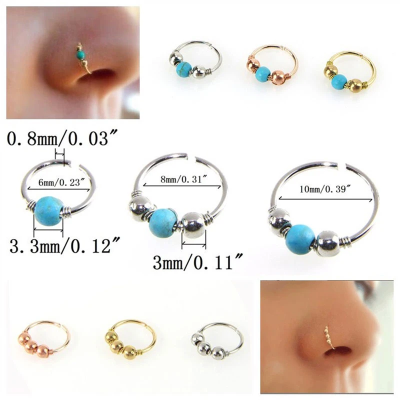 

Bohemian 6/8/10mm 1pcs Circle Beads Fake Nose Ring Hoop Septum Rings Stainless Steel Nose Piercing Fake Piercing Pircing Jewelry