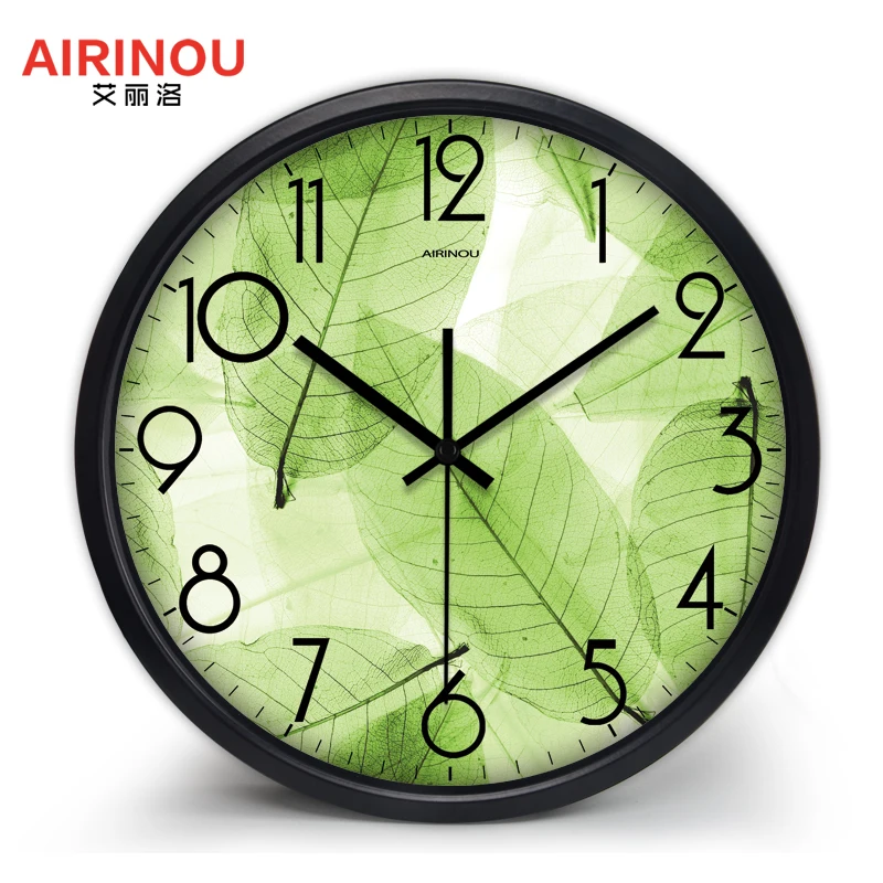 

Airinou новый дизайн, зеленые настенные часы, полупрозрачные часы с листьями, природы, для гостиной, кварцевое стекло, бесшумные часы для домашн...