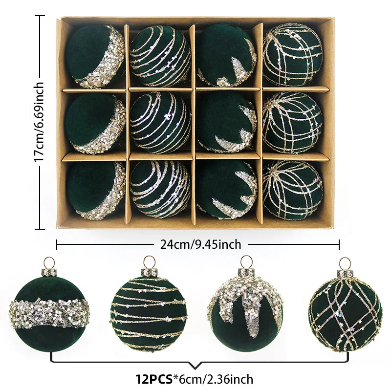 

Флокированные рождественские шары 12 шт.