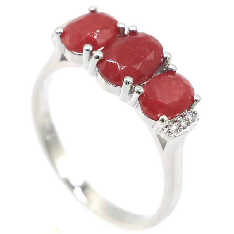 

20x8mm Lovely Cute 3g Real Red Ruby White CZ Females Daily Wear 925 Silver Ring Drop Shipping