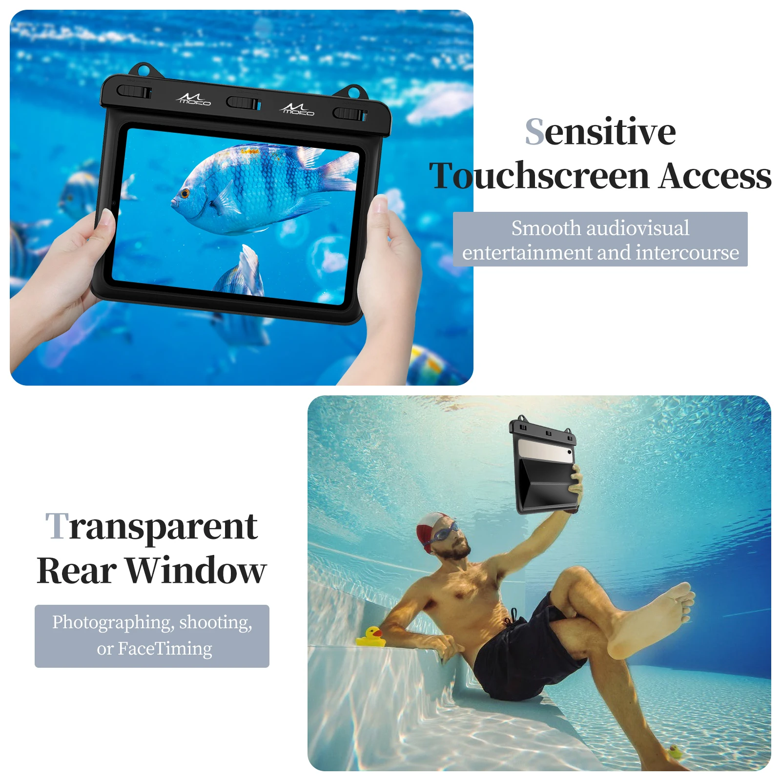 MoKo Waterproof Tablet Case for Fire HD 8/Fire 7, iPad Mini 6/5/4/3, Galaxy Tab Pro 8.4, Tab S2/Tab E/Tab A 8.0 8.4 Stand Holder