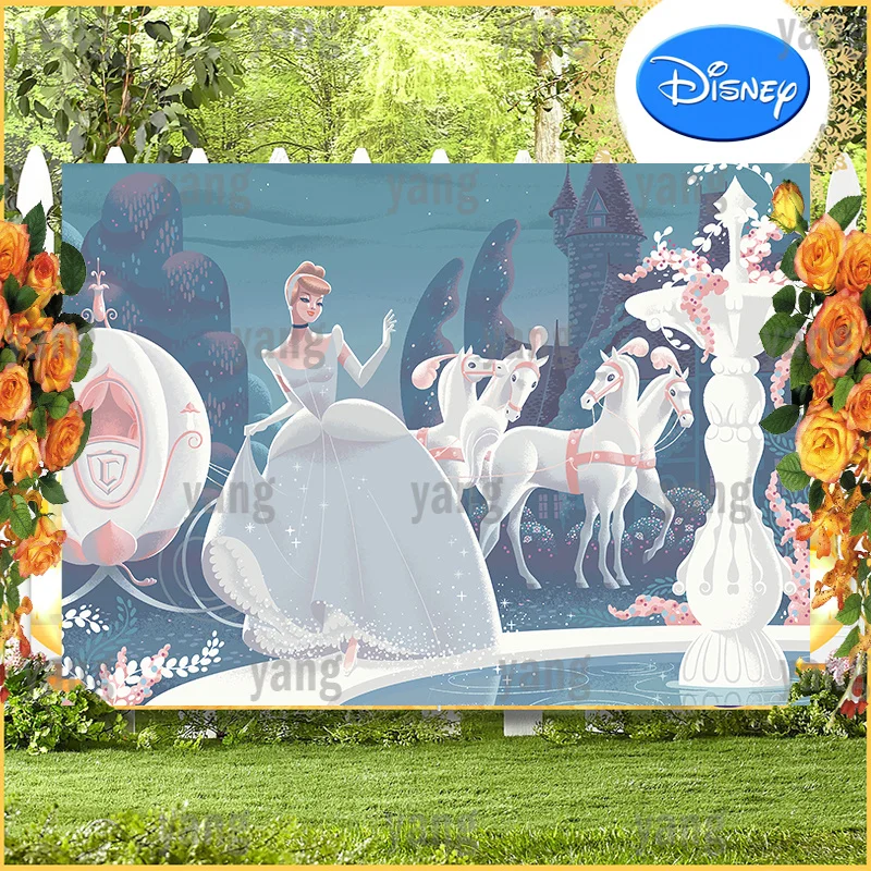 DIY Pink Pumpkin Cart And Flowers Background Disney Princess Cinderella Girls Baby Dancing Birthday Party Backdrop Banner Shower