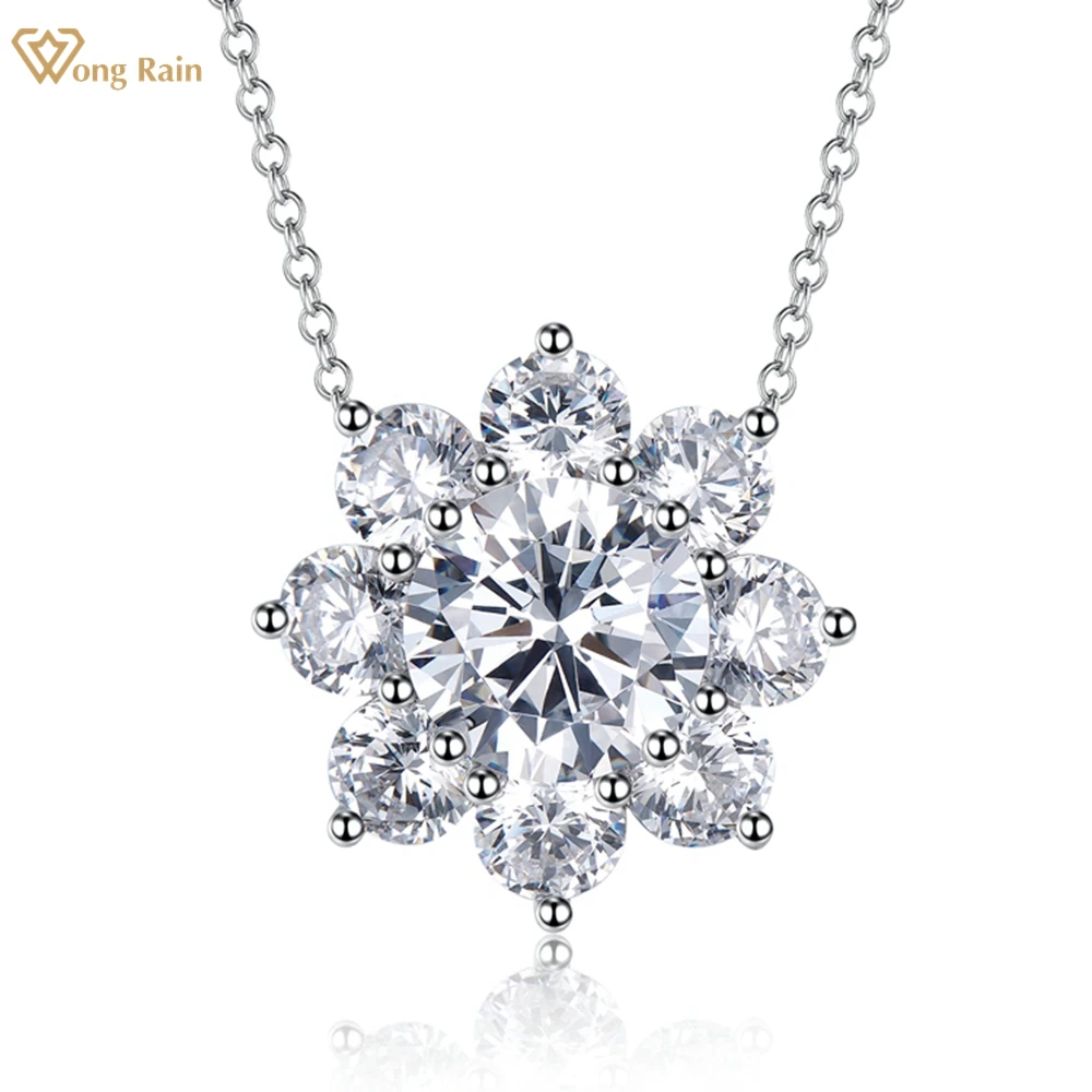 

Wong Rain 100% 925 Sterling Silver 8 MM Lab Sapphire High Carbon Diamonds Gemstone Wedding Flowers Pendant Necklace Fine Jewelry