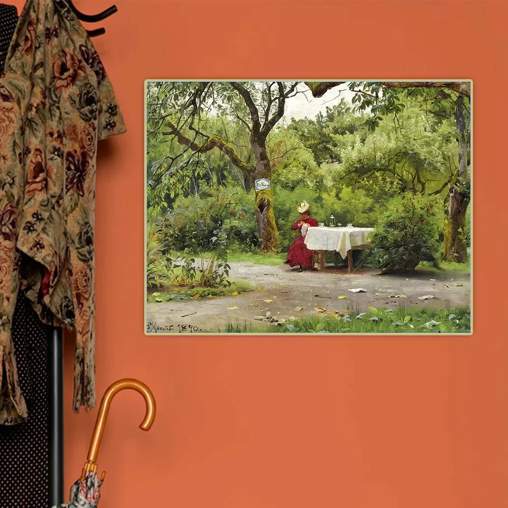 Картина маслом Peder Monsted &quotСадовая вечеринка с элегантной женщиной в красном