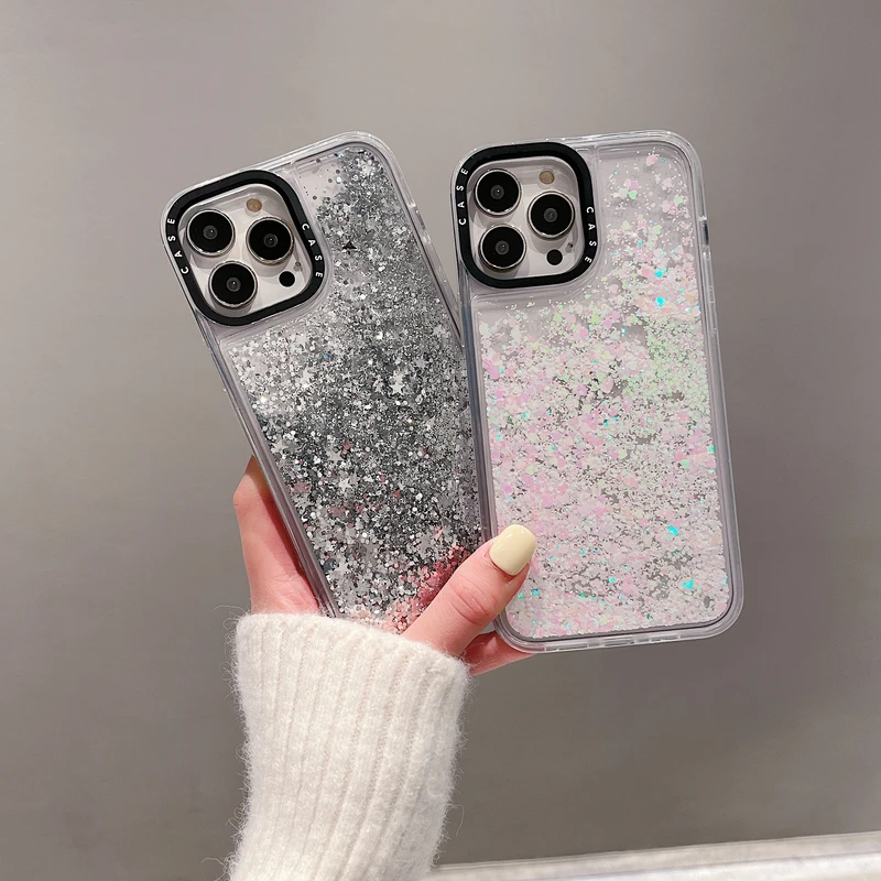 

Luxury Luminous Bling Stars Liquid Quicksand Phone Case For iPhone 11 12 13 Pro Xs Max Xr X Shiny Stars PC+ TPU Glitter Cover