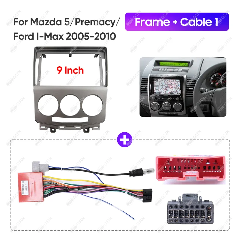 Фото 9-дюймовая рамка автомобильного радио для Mazda 5/Premacy/Ford I-Max 2005-2010, стереоэкран, мультимедийный видеоплеер, навигационный жгут, кабель №3