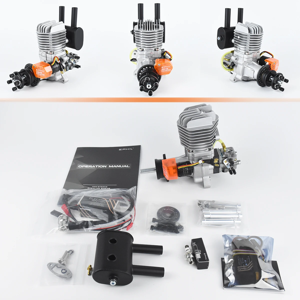 Фото EPHIL Power X-38cc-R Pro Модель самолета Бензиновый двигатель Электрический стартер Одноцилиндровый двухтактный задний ряд №4