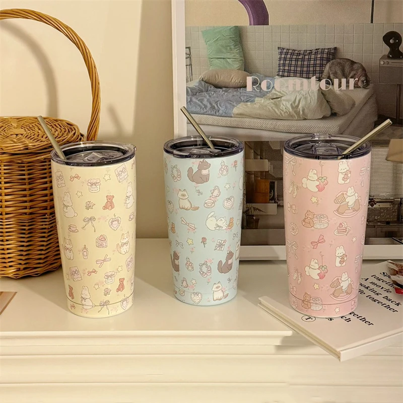 Милая стальная Термокружка 550 мл кружка большая емкость бутылка для воды кофе чая