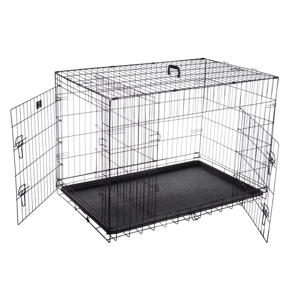 

42-дюймовый ящик для собак с дверцами для входного и бокового доступа-складной ящик для собак с разделительной стенкой для больших собак