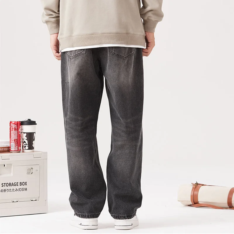 Streetwear Men 2022 New Pattern Vintage Recreational Black Jeans Loose Broad Straight Cylinder Leg Trousers Autumn Female Trend