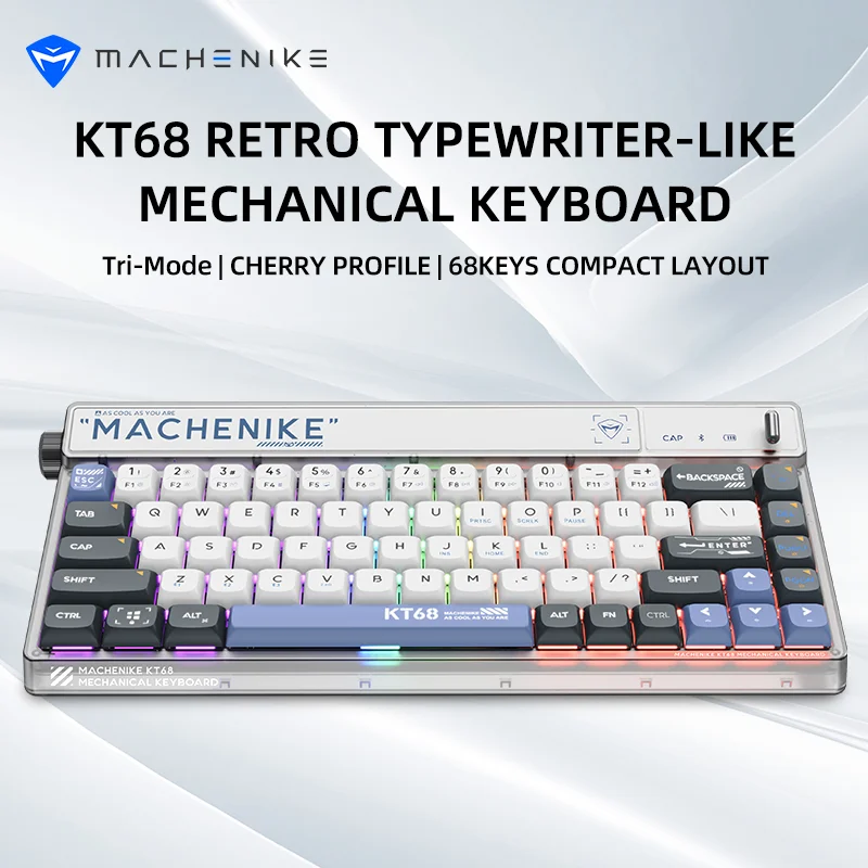 Механическая клавиатура Machenike KT68 с 68 клавишами RGB, клавиши с горячей заменой в виде вишневого профиля, беспроводная клавиатура с тремя режим...