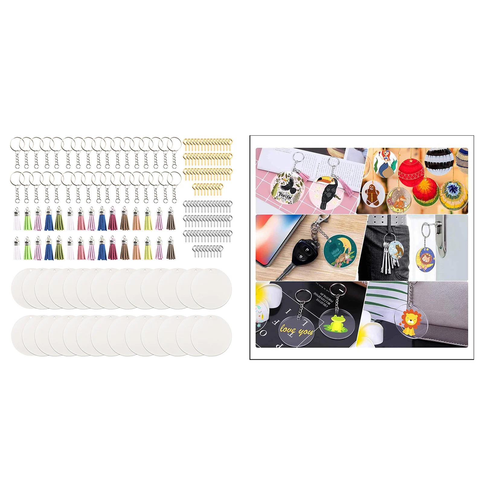 

Акриловые заготовки для брелоков 200 шт., 2 дюйма и подвеска с кисточкой, ручная работа