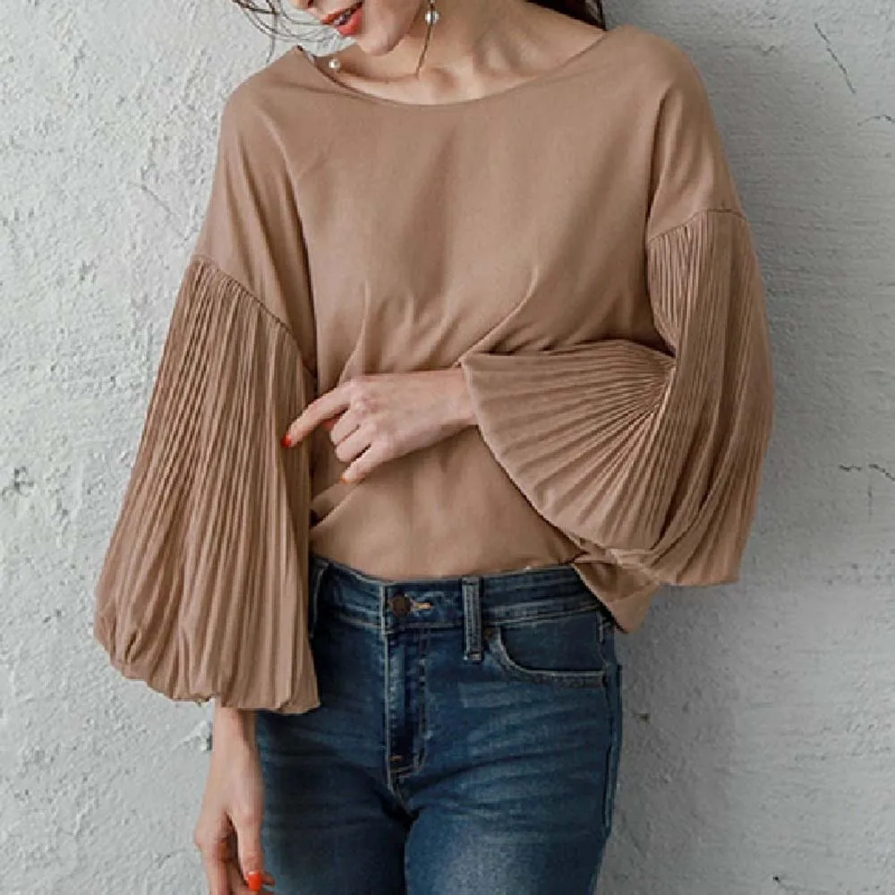 

Blouse Summer Pleated Bud Sleeve Three-dimensional Pleated Design A-line Flared Sleeve Top Spring 2022 Japan Korean Female