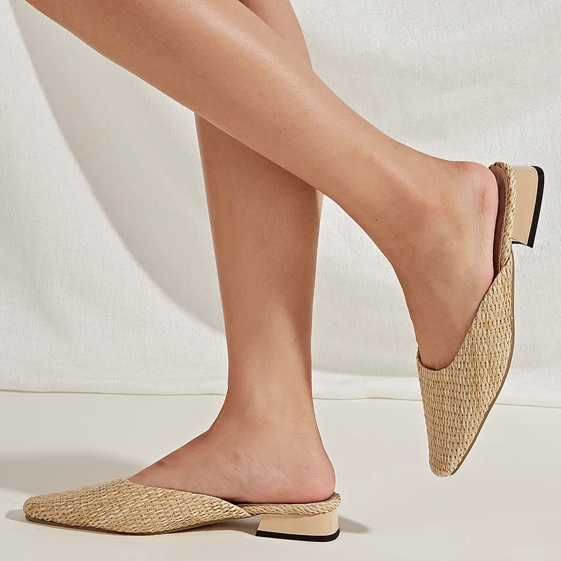 

Женские мюли цвета хаки, с острым носком, повседневные уличные туфли на низком каблуке, лето 2022