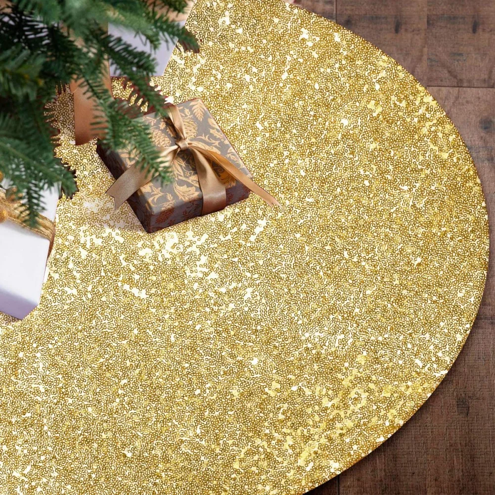 

Gold Sequins Tree Skirts Christmas Decorations Home Decor Base Cover Mat Ornament Novelties New Year Artificial Large Blanket