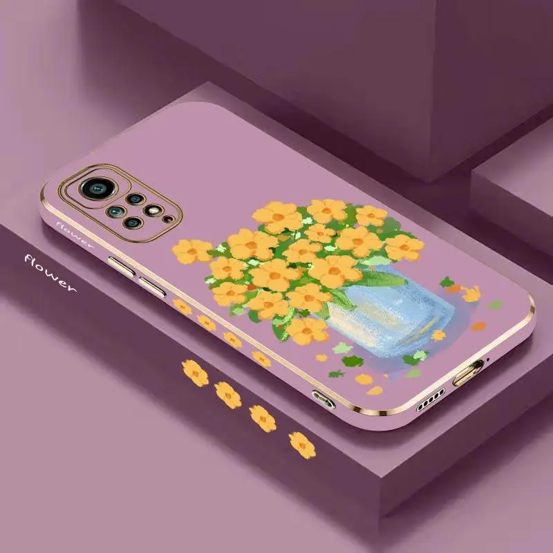 Oil Painting Flower Luxury Plating Phone Case For Xiaomi Redmi Note 11 Pro Plus 12Pro Plus 11 11S 10 Pro 12 9S 8 Pro Cover