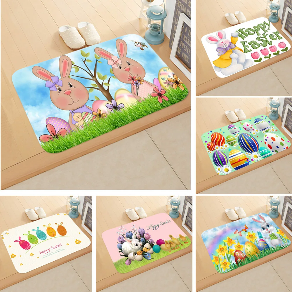 2022 New Easter Decor Floor Mats Indoor Soft Non-slip Rug Doormat Cartoon Bunny Eggs Ornament Rugs Easter Decorations for Home