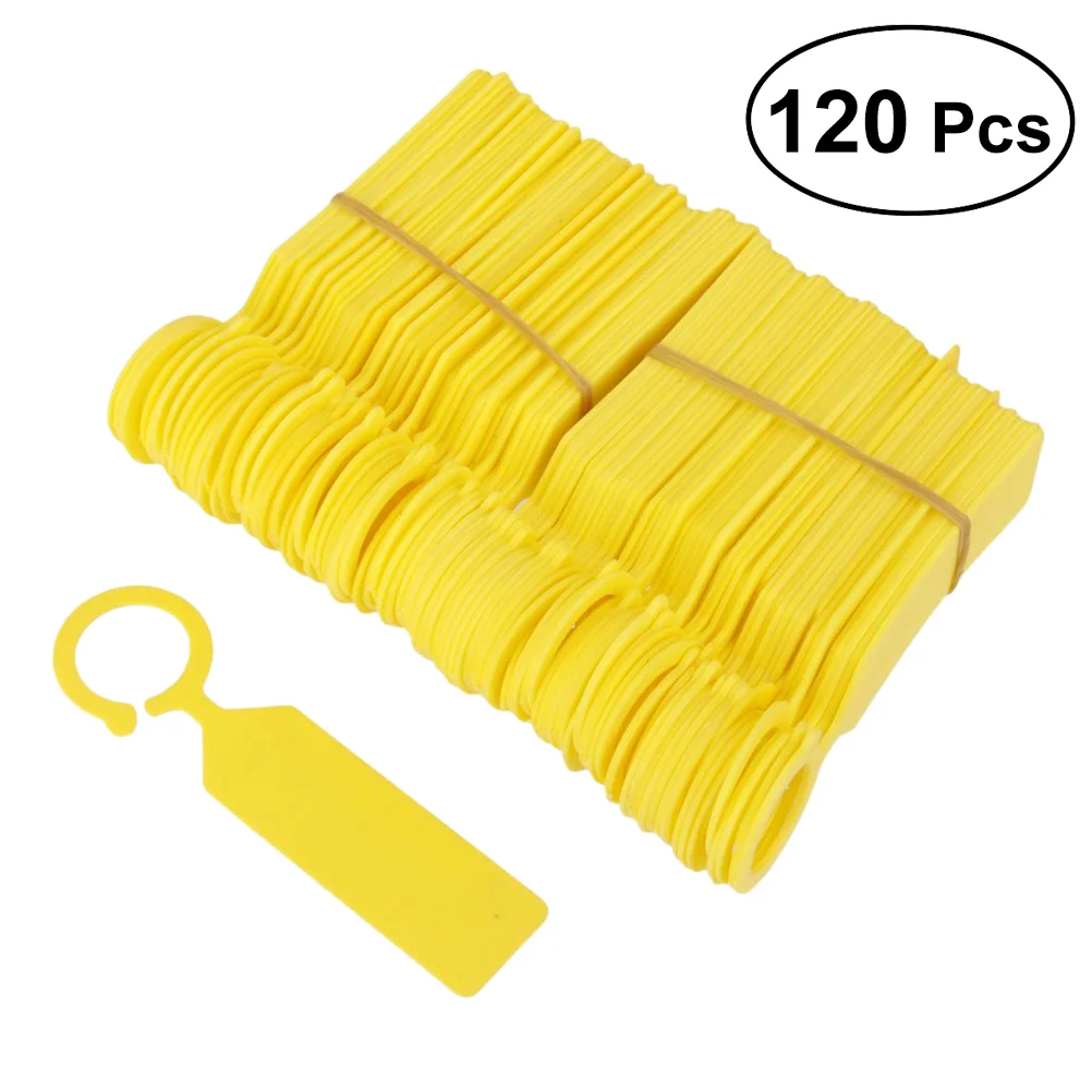 

120 Pcs Reusable Plastic Bottle Tags Buckle Gardening Label label(Yellow)