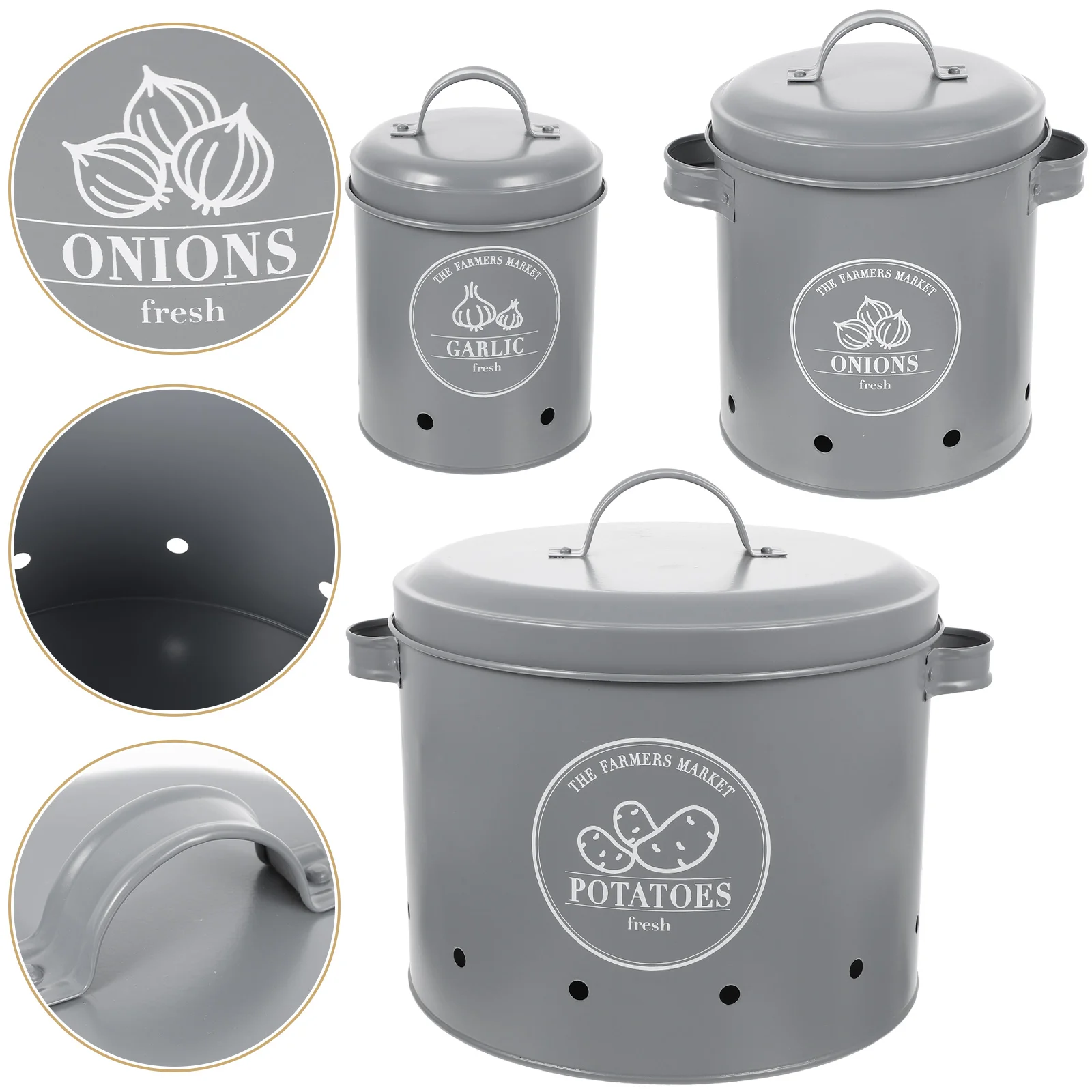 

Potato Storage Onion Bin Garlic Container Bucket Kitchen Keeper Vegetable Pantry Canister Iron Tin Jar Canisters Metal Holder