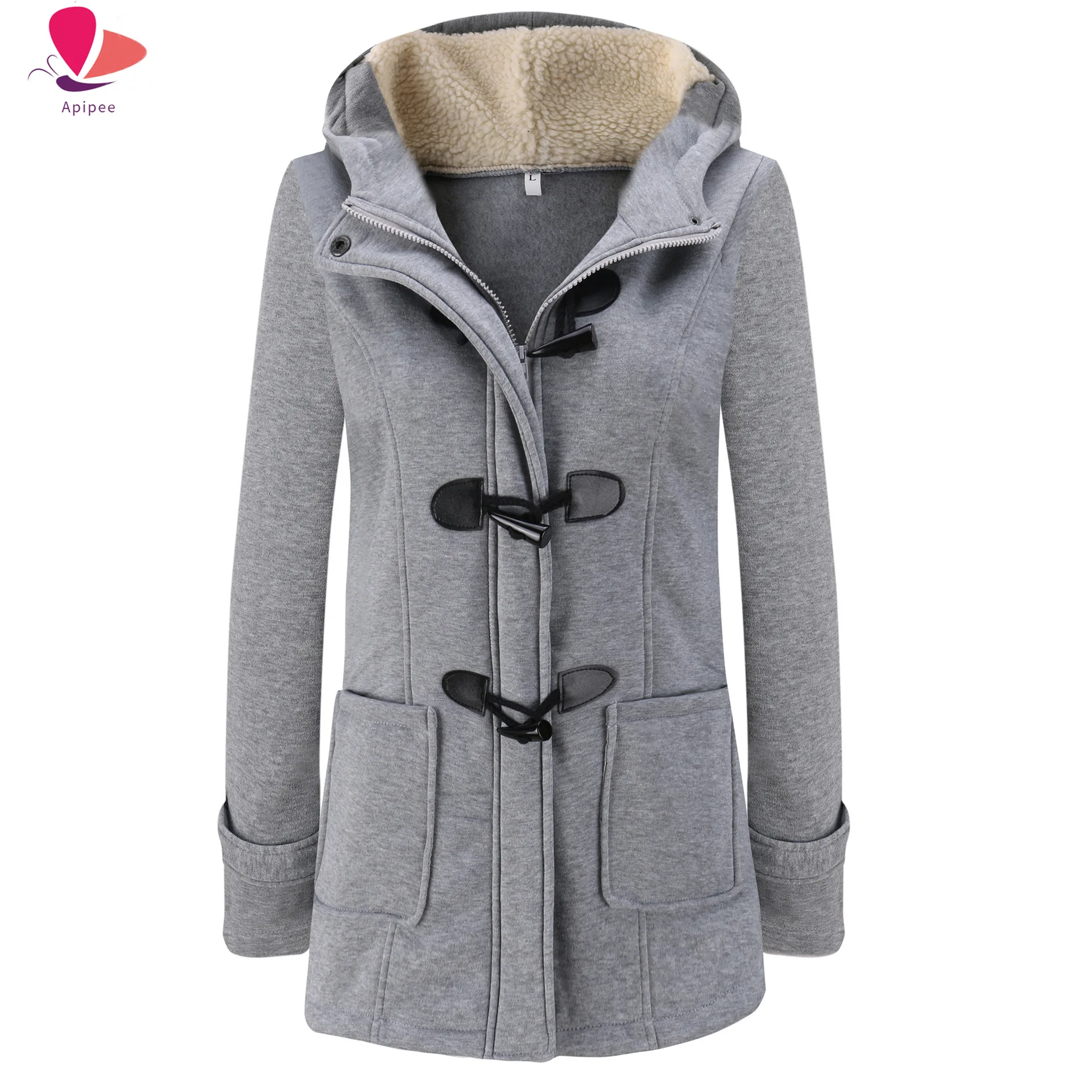 

5XL New Fashion Wnter Women Hooded Horn Double-breasted Button Coat Cotton-padded Clothes Woman Clothes Female Jacket
