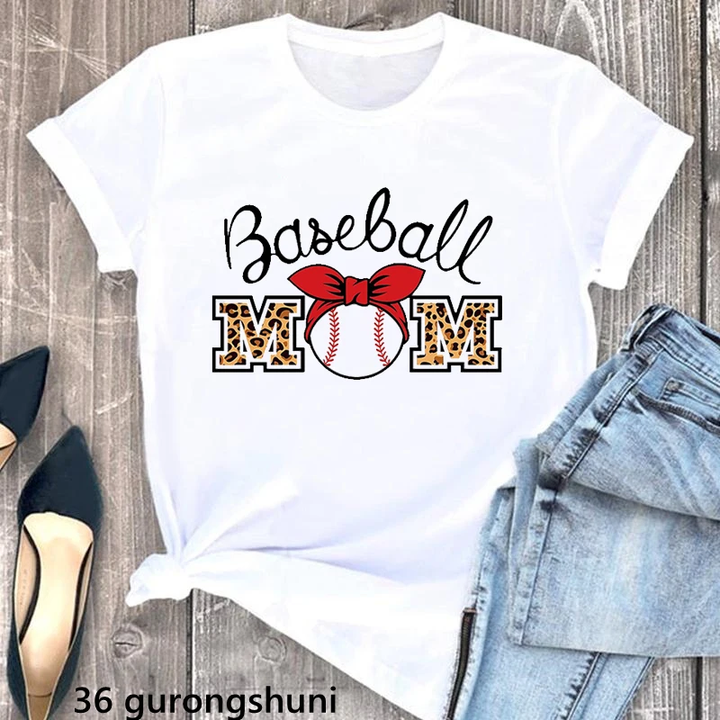 

Baseball Heatbeat Leopard Mom Graphic Print Tshirt Women Clothes 2022 Super Mom Lift T Shirt Femme Harajuku Shirt Summer Tops