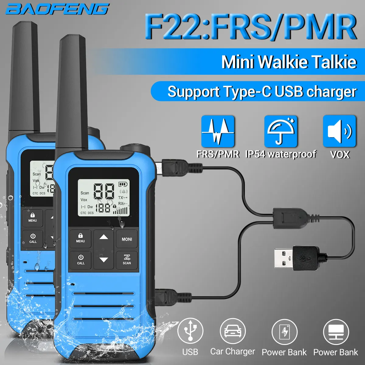 2 шт. Baofeng Mini Walkie Talkie F22 PMR446 FRS без лицензии Портативный ЖК-дисплей VOX двухсторонняя