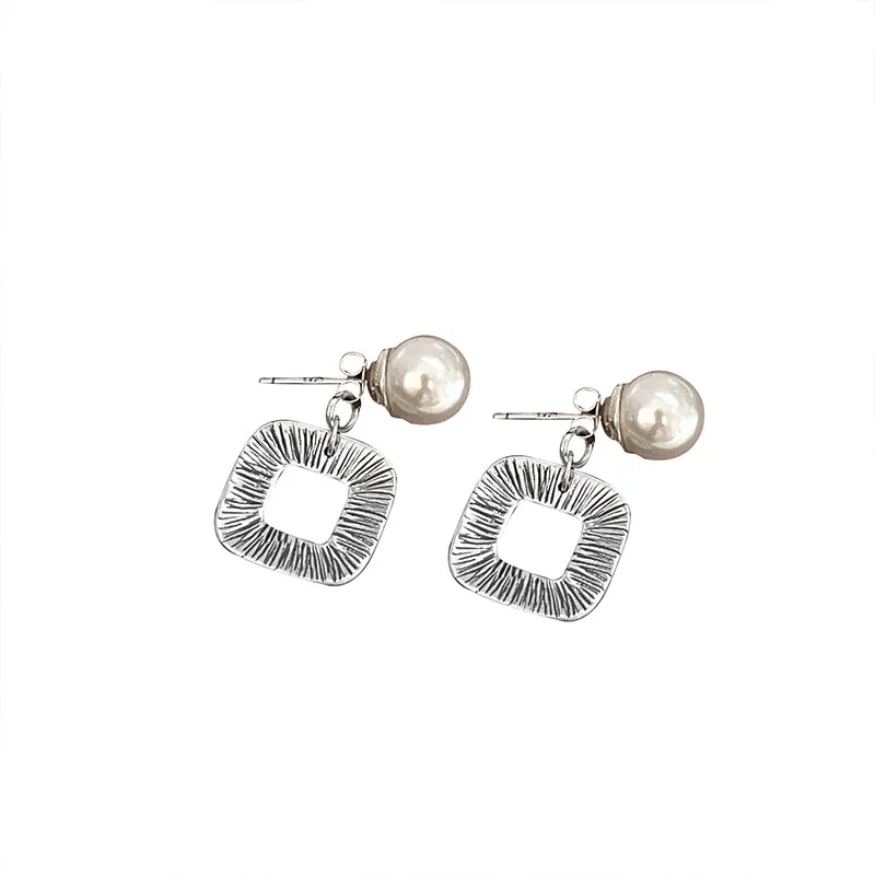 

Square pearl earrings women's 2023 new s925 sterling silver temperament celebrities luxury jewelry fashion versatile