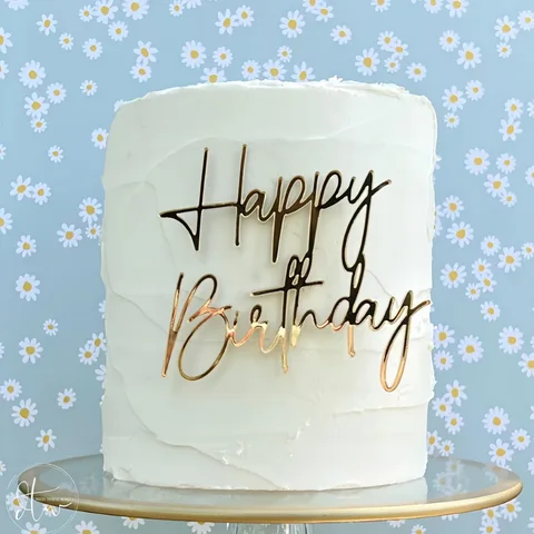 Золотые акриловые украшения для торта "С Днем Рождения"  MJCakedecor