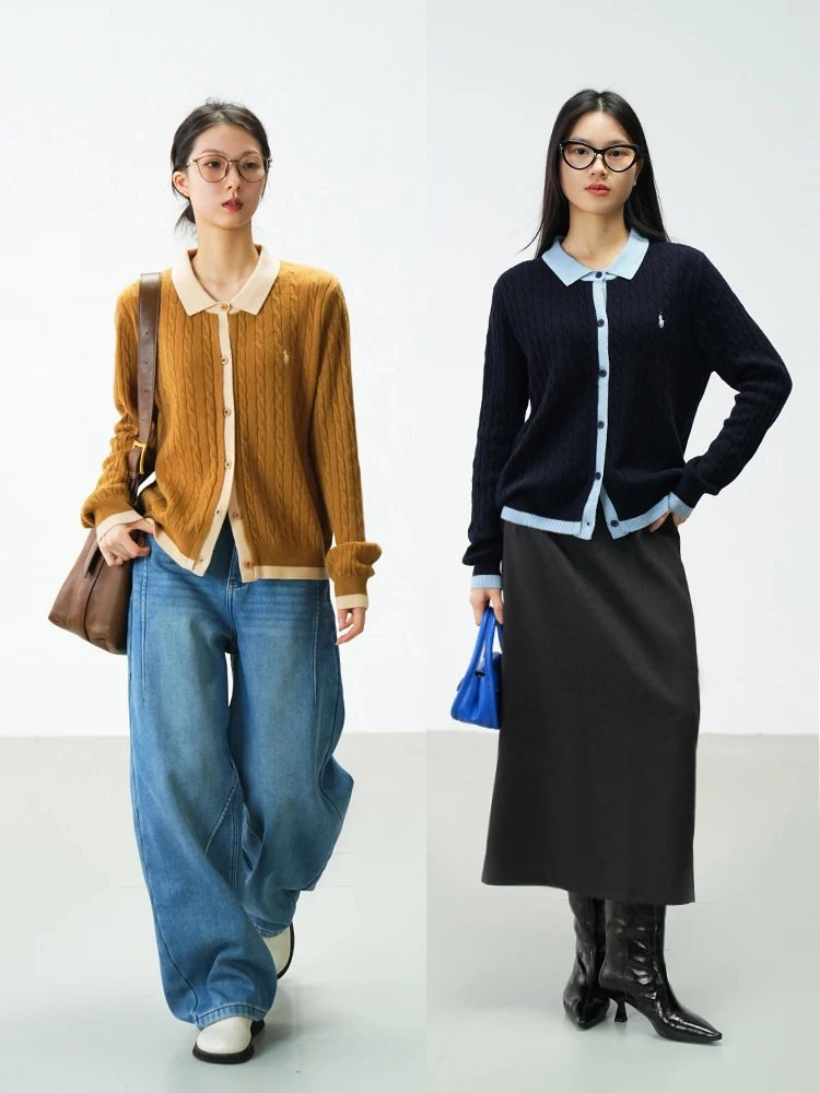 Inner King ~~ ~ Флисовый женский вязаный кардиган с воротником-поло в стиле ретро витой