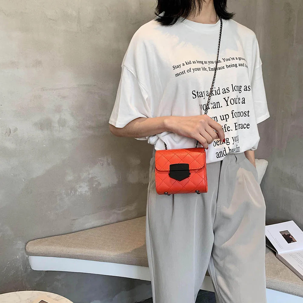 

Small Ladies Messenger Bag Shoulder Solid Color Women Leather Chain Satchel Bags for Outdoor Shopping Traveling Decoration