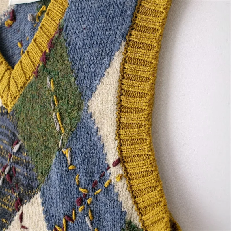 KEYANKETIAN 2024 осенне-зимний новый женский жаккардовый свитер в клетку с бриллиантами