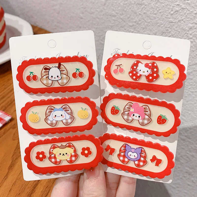 

2Pcs Cartoon Cute Kuromi MyMelody PompomPurins New Year Girls Duckbill Clips Headwear Edge Clip Hair Clip Accessories Gift