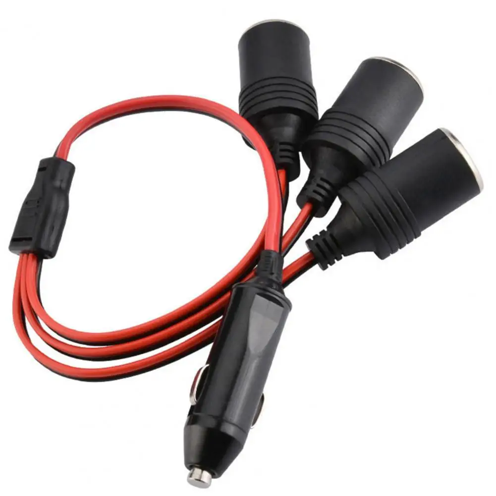 

Pretty Labor-saving Lightweight Stable Performance 3 Plug Cigarette Igniter Extension Cable for Automobile