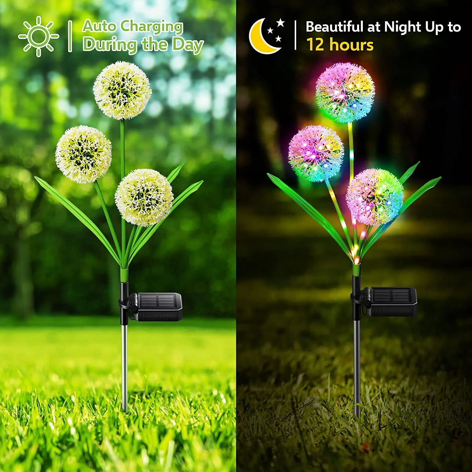 

Solar Lights Outdoor Decor 3 Heads Solar Dandelion Garden Lights 2 Bright Light Modes for Yard, Patio, Garden Decor Garden Lamp