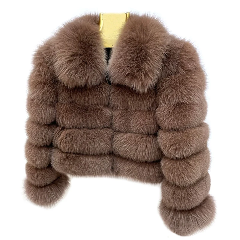 Winter Women Jacket Short Real Fox Fur Coat Woman Top Turn-down Collar Zipper Fashion Outerwear Natural Fur Streetwear