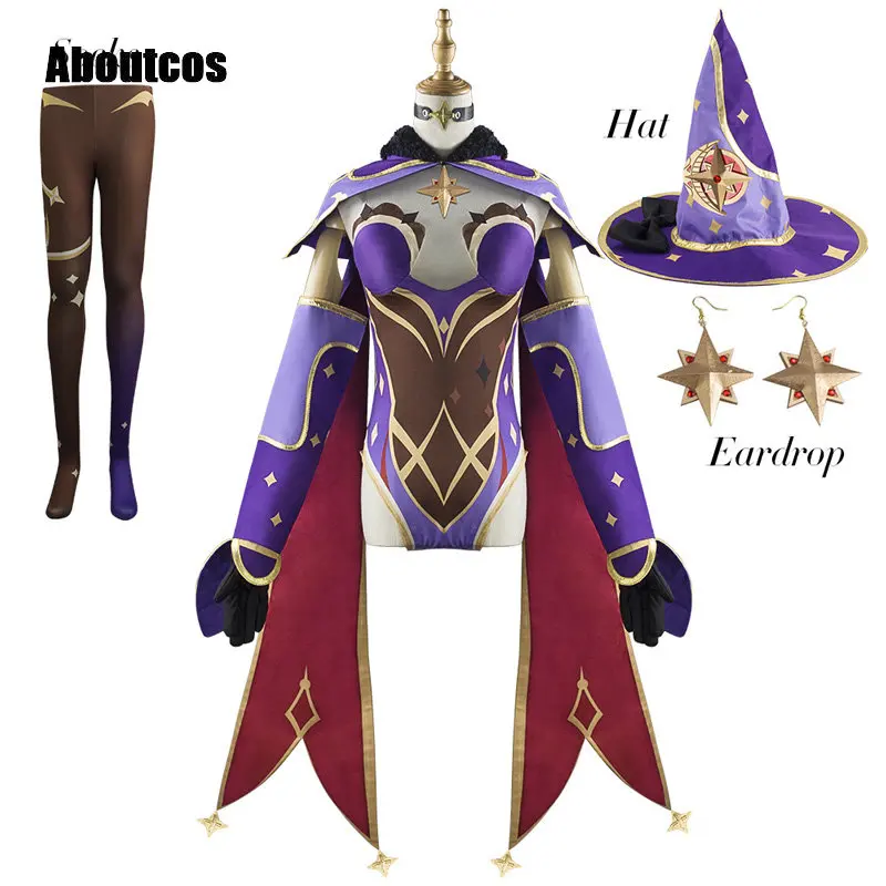 

Aboutcos Anime Game Genshin Impact Cosplay Mona Costume Women Halloween Carnival Party Sexy Rompers Uniform Cosplay Jumpsuits